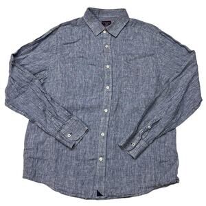 Untuckit Shirt Mens Sz XL Blue Slim Fit 100% Linen Button Up Long Sleeve *FLAW*